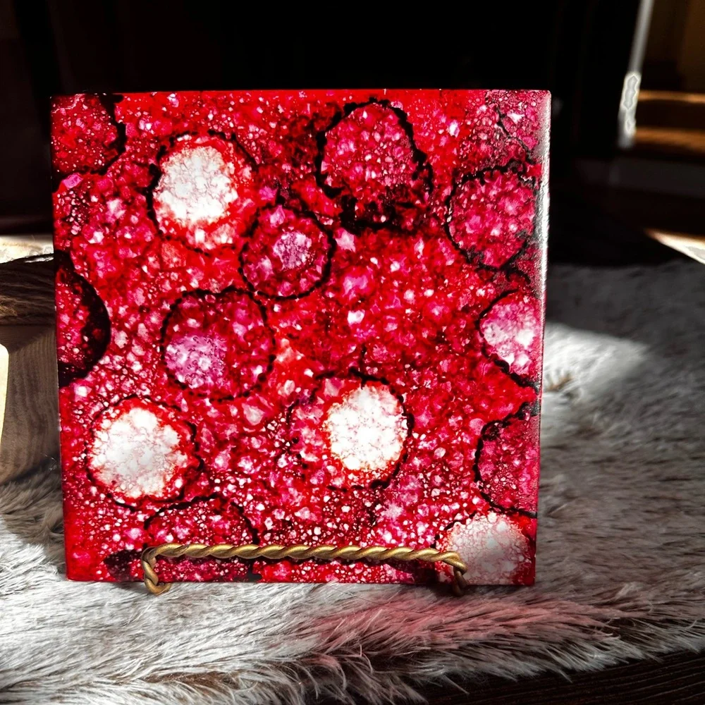 Hand Crafted shades of Red abstract original Decorative Tile